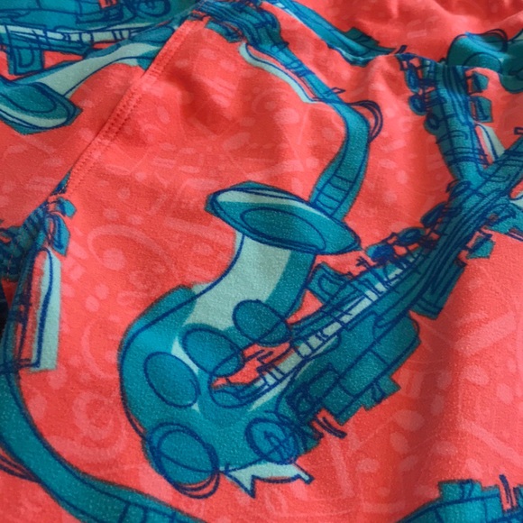 LuLaRoe Coral/Teal Sax Musical Leggings OS - Picture 2 of 6